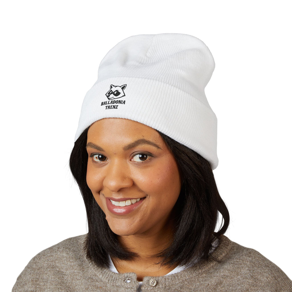 Embroidered Raccoon Logo Cuffed Beanie — Balladonia Trenz Knit Hat