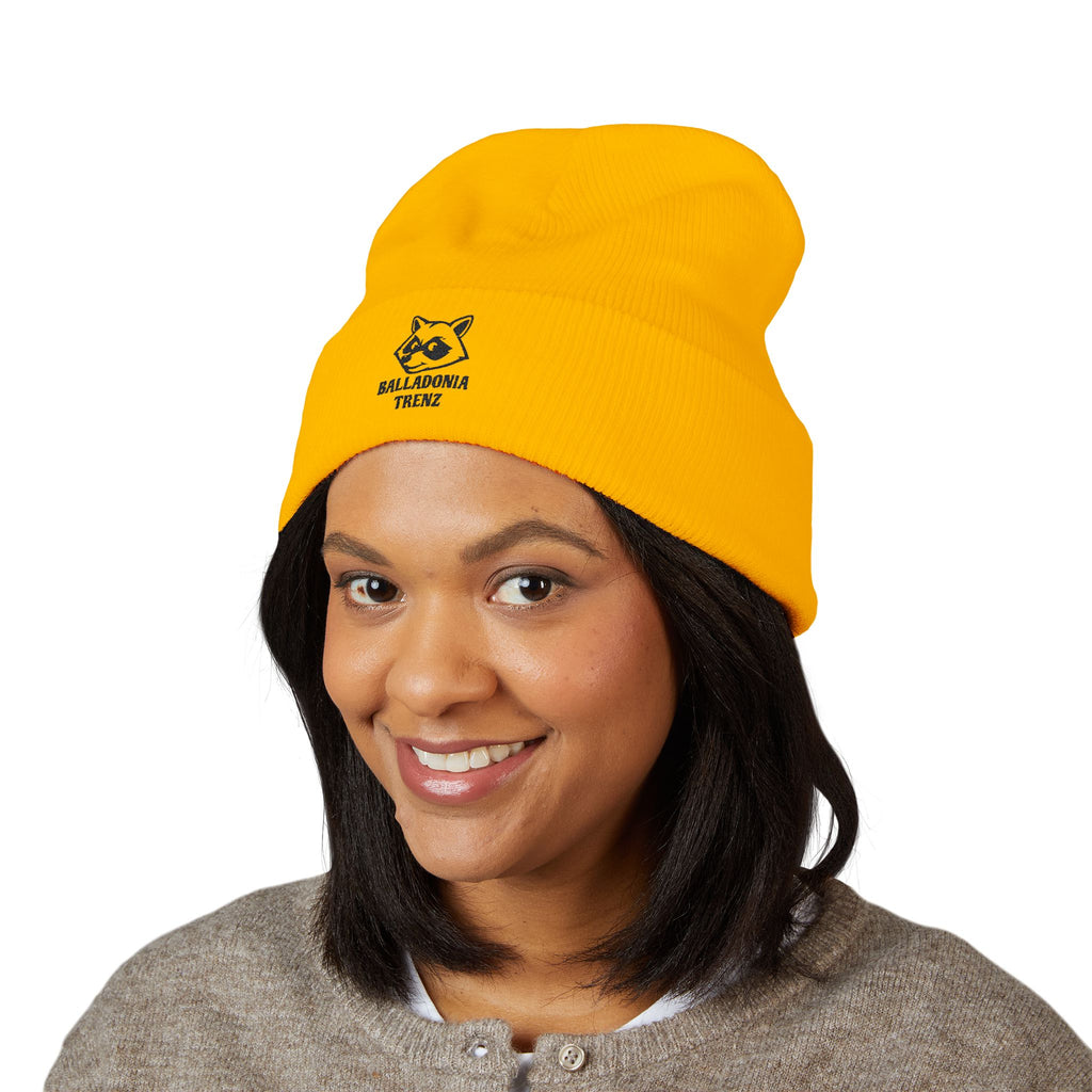 Embroidered Raccoon Logo Cuffed Beanie — Balladonia Trenz Knit Hat