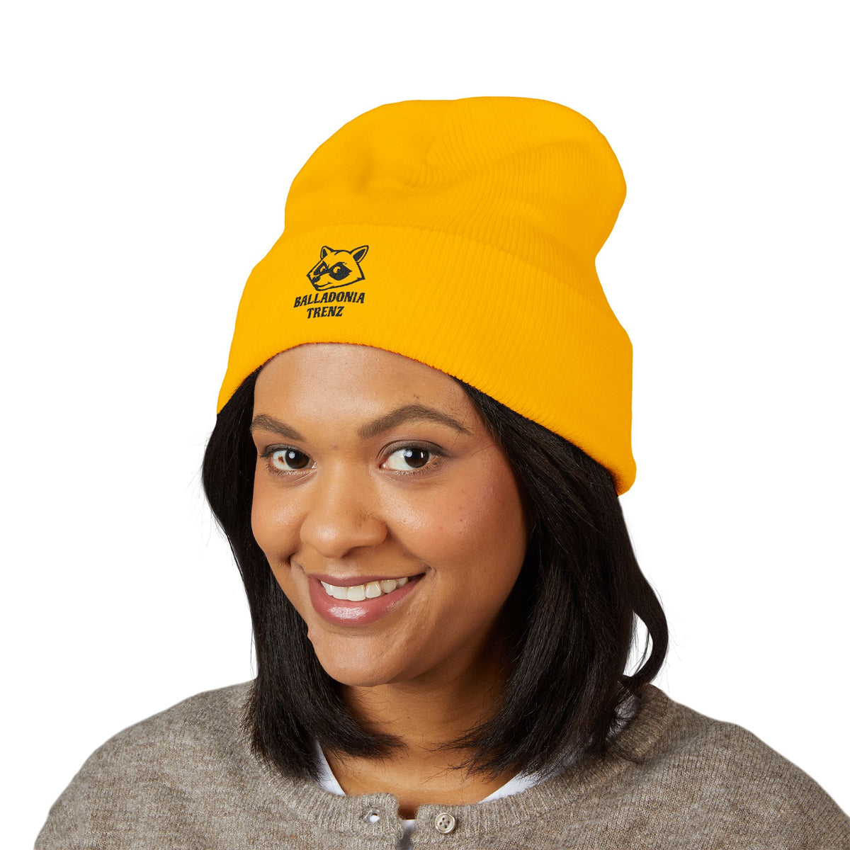 Embroidered Raccoon Logo Cuffed Beanie — Balladonia Trenz Knit Hat