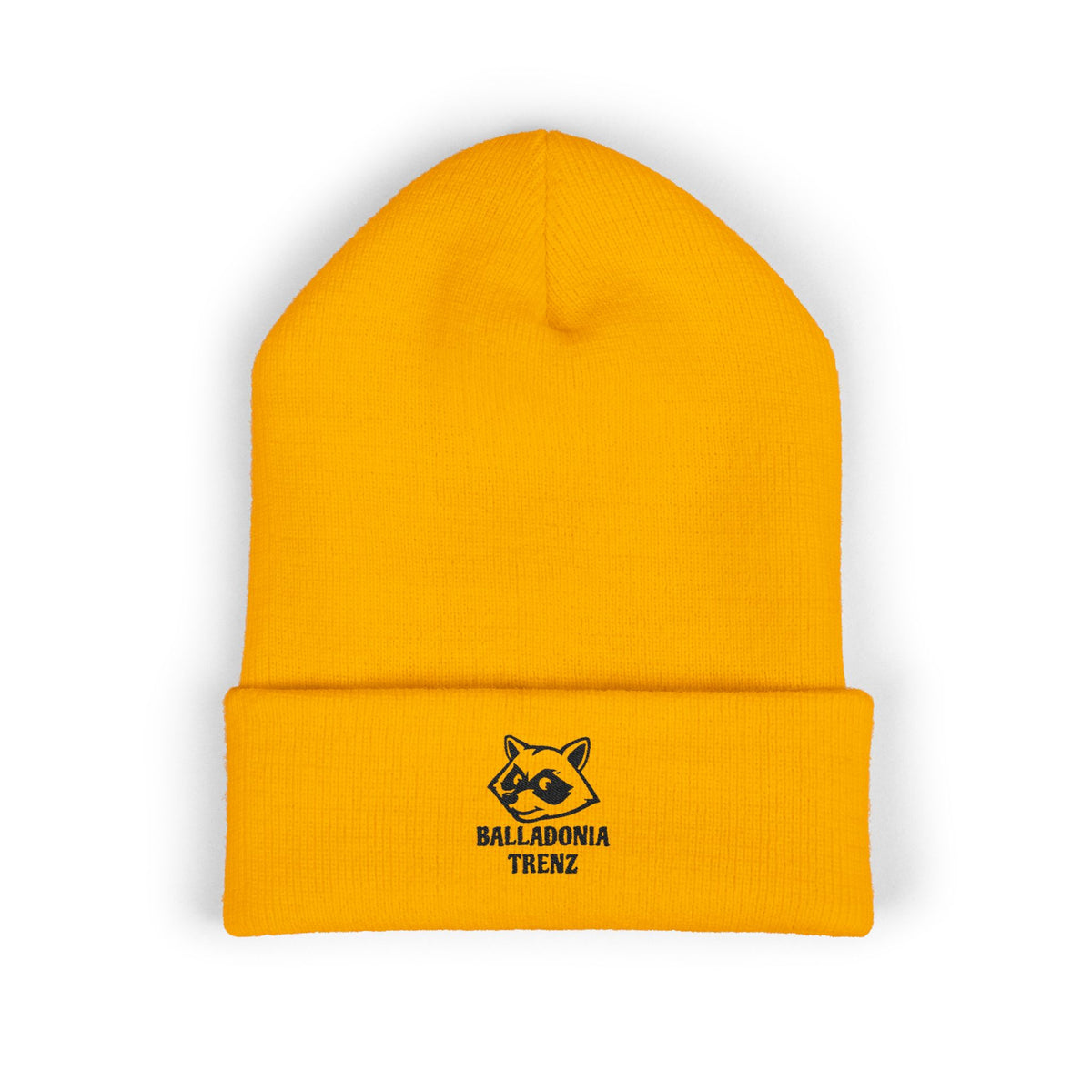 Embroidered Raccoon Logo Cuffed Beanie — Balladonia Trenz Knit Hat