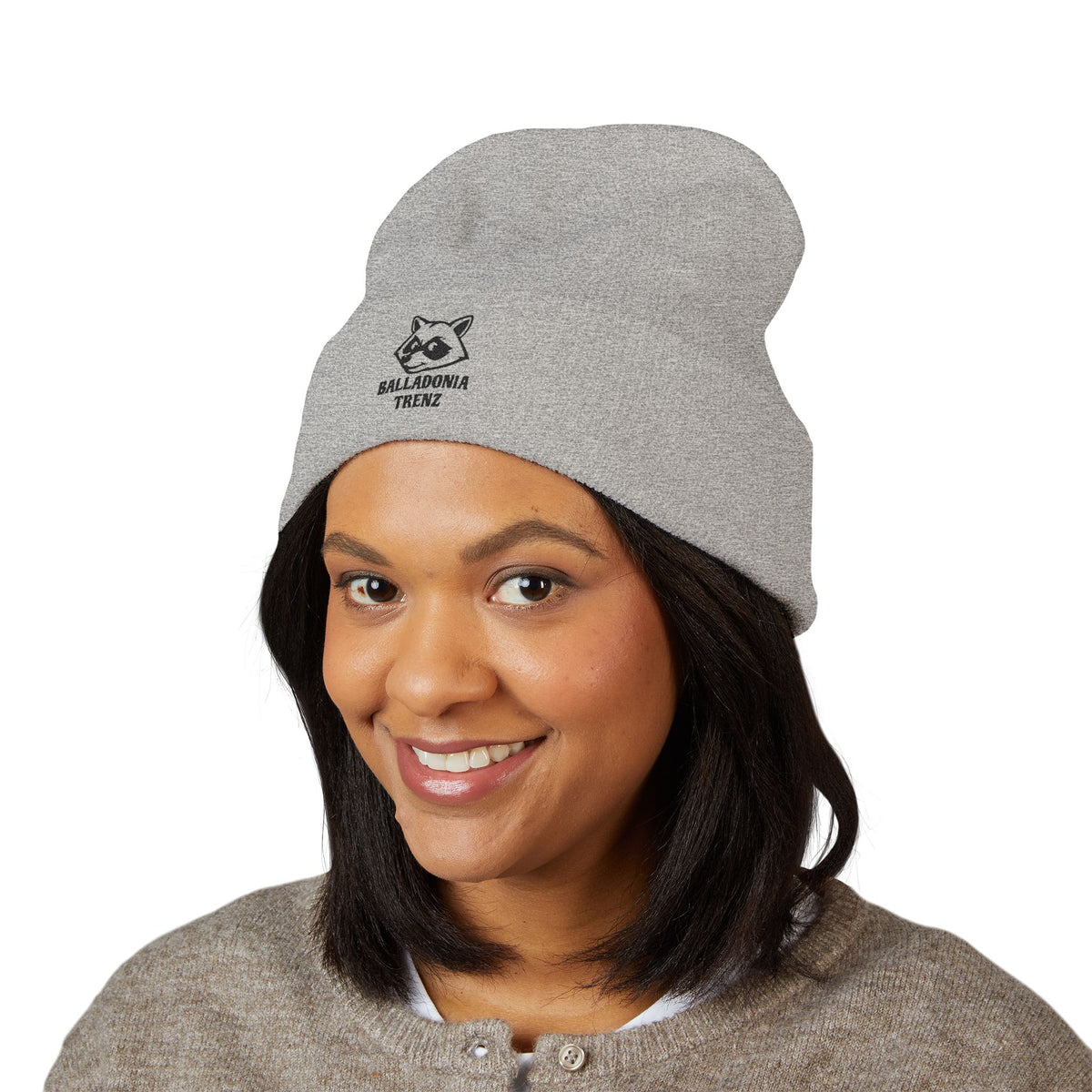 Embroidered Raccoon Logo Cuffed Beanie — Balladonia Trenz Knit Hat