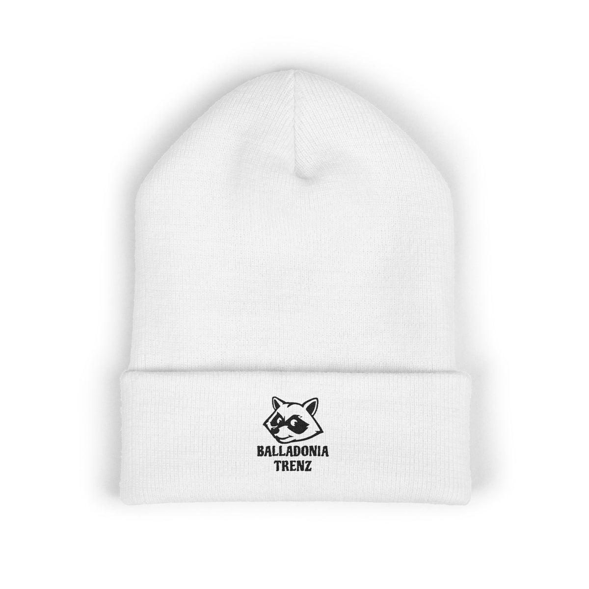Embroidered Raccoon Logo Cuffed Beanie — Balladonia Trenz Knit Hat