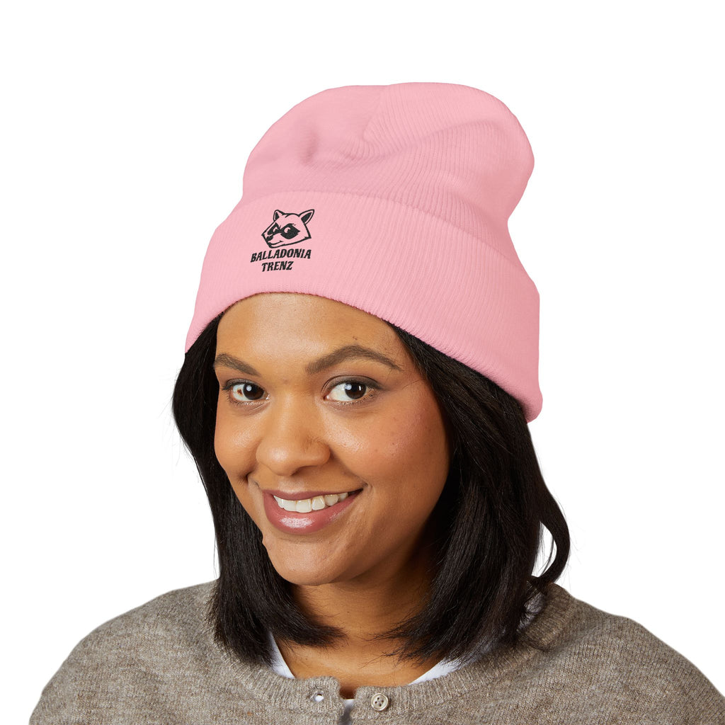 Embroidered Raccoon Logo Cuffed Beanie — Balladonia Trenz Knit Hat